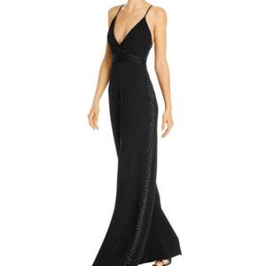 Bcbg Max Azria Black Wide Leg Swarovski Crystal Cocktail Formal Jumpsuit